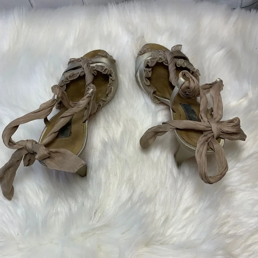 Alberta Feretti Taupe‎ Satin Tieback Heels …